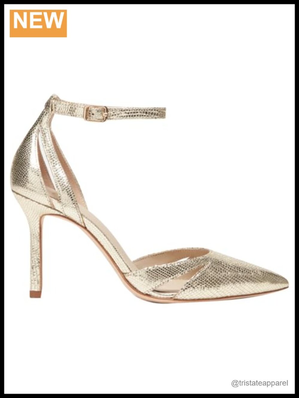 Metallic Leather Stiletto Heel Ankle Strap Pump Evening Party Shoe